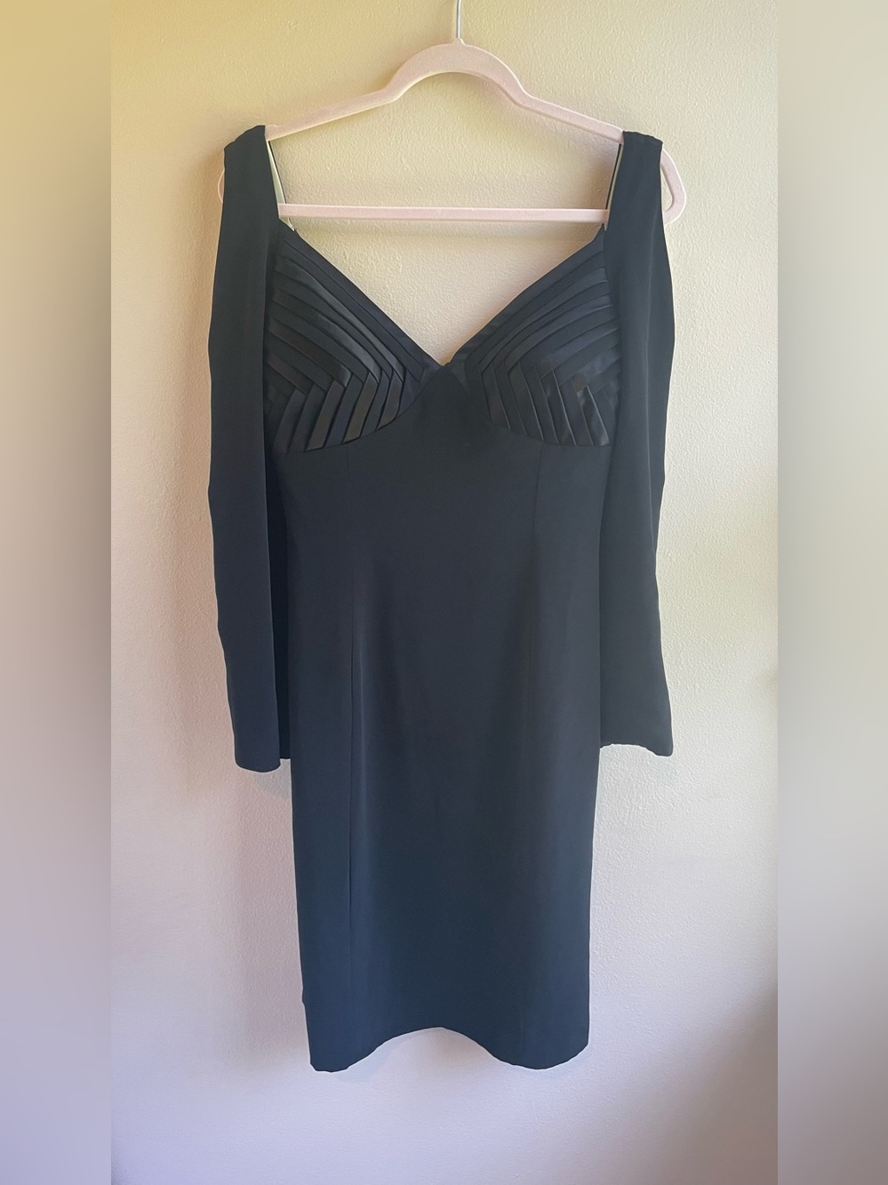 Jovani New York Black Cocktail Dress Pleated Rhinestone Sleeves Size Small